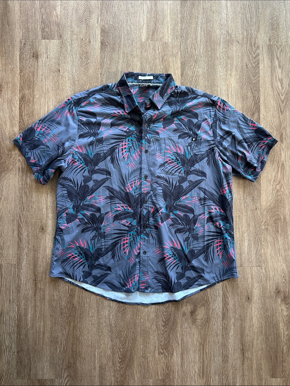 Sunday Swagger Button Up Short Sleeve Shirt Tropical Print 2XL Golf Outdoor